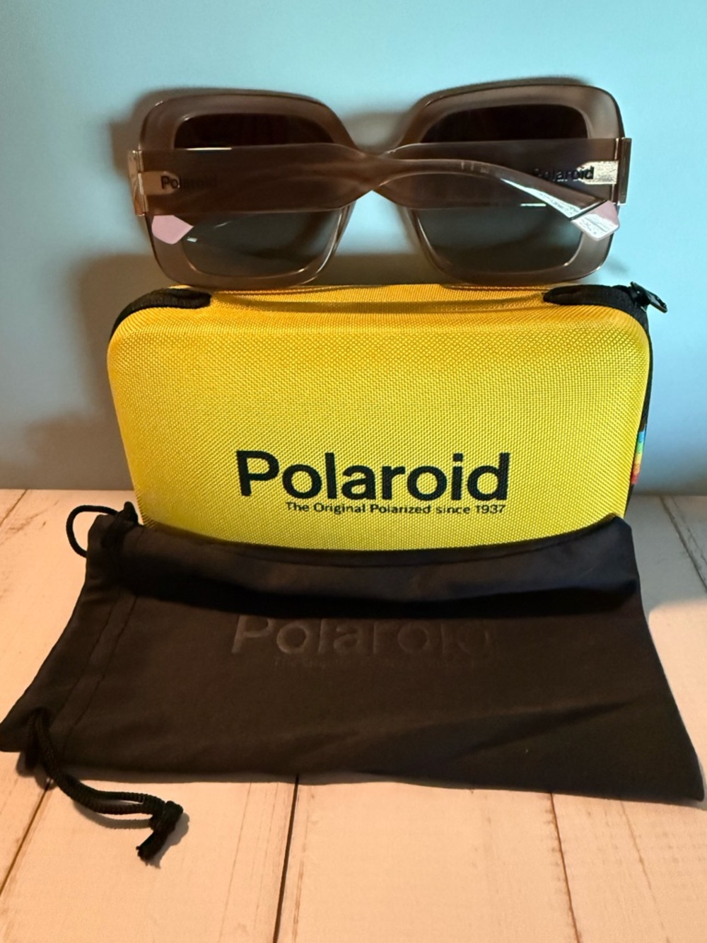 Polaroid Brown Translucent Oversized Square Sunglasses with Yellow Case - Picture 3 of 5